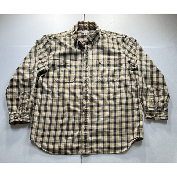 Carhartt Other - Carhartt Plaid Shirt Mens XL Tan Relaxed Fit Midweight Long Sleeve Work Logo